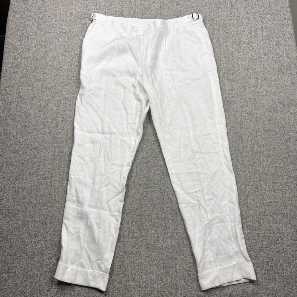 Collars & Co. Linen Trousers Mens 38x32 Amalfi White Side Adjusters Beach Summer